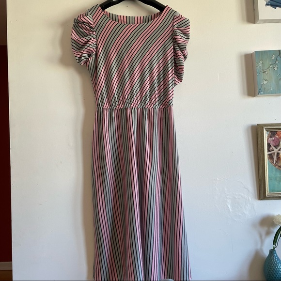 Vintage Size 9/10 Sears Dress Grey and Pink Stripped - Picture 7 of 11